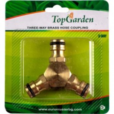 TOPGARDEN Conector furtun din alama cu 3 cai..